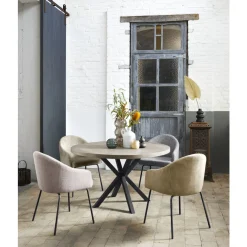 Eettafel Tavolo eikenhout 130 cm rond lichtgrijs