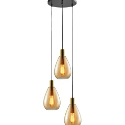 Hanglamp Felinio amber glas 3-lichts rond