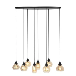Hanglamp Lungo zwart amber glas 8-lichts
