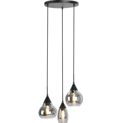 Hanglamp Lungo zwart smoke glas 3-lichts