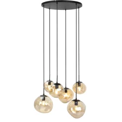 Hanglamp Macato zwart amber glas 6-lichts