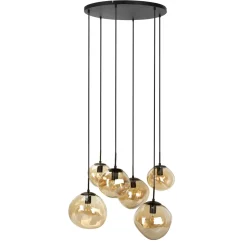 Hanglamp Macato zwart amber glas 6-lichts
