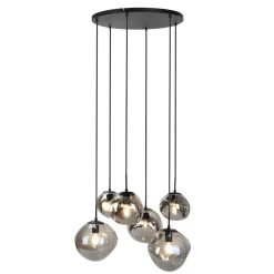 Hanglamp Macato zwart smoke glas 6-lichts