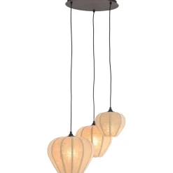 Hanglamp Moscito zwart ecru linnen 3-lichts