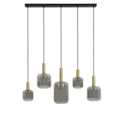 Hanglamp Peglio glas smoke antiek brons 5-lichts