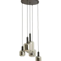 Hanglamp Trecate mat zwart smoke glas 5-lichts rond