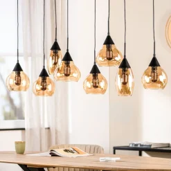 Hanglamp zwart amber glas 8-lichts - Lungo