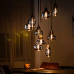 Hanglamp zwart smoke glas 9-lichts - Lungo