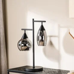 Tafellamp zwart smoke glas 2-lichts - Lungo