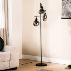 Vloerlamp zwart smoke glas 3-lichts - Lungo