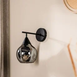 Wandlamp zwart smoke glas 17,8 cm - Lungo