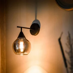 Wandlamp zwart smoke glas 17,8 cm - Lungo