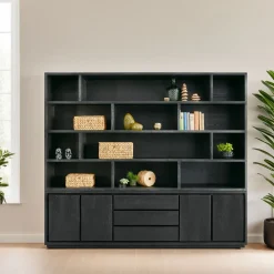 Wandmeubel Lavio eiken 242 cm zwart